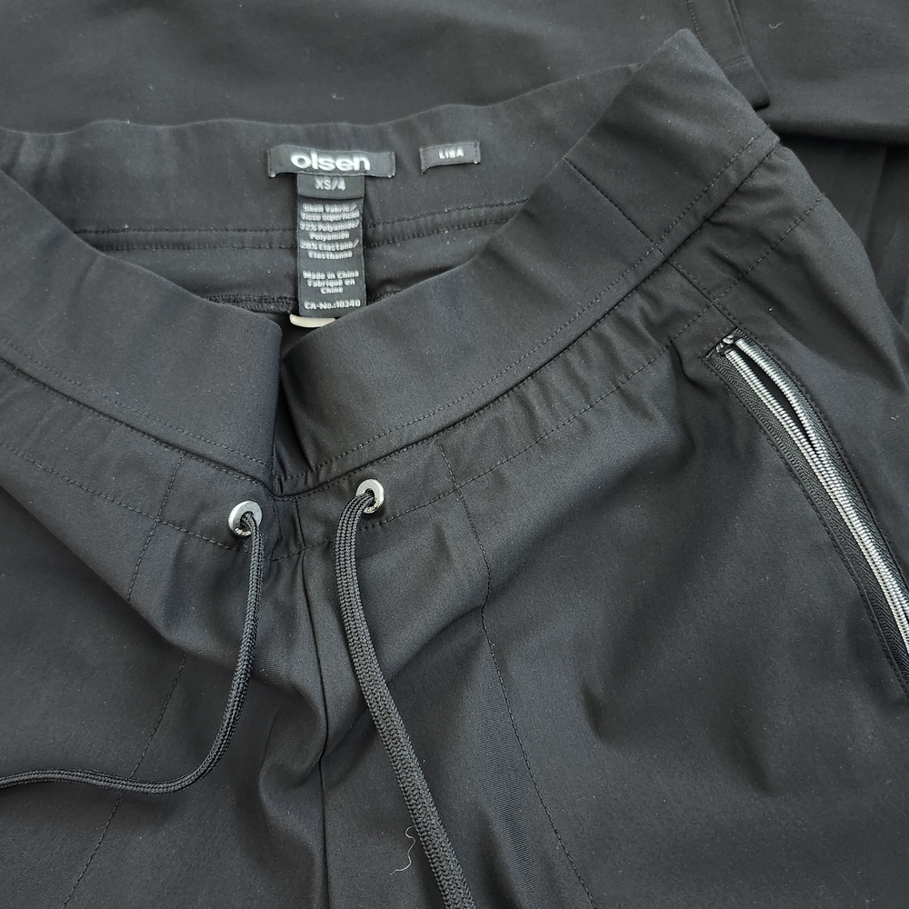 Black Joggers XS Size 2 To 4 Pants OLSEN Lisa Straight Leg Silver Tone Accents
